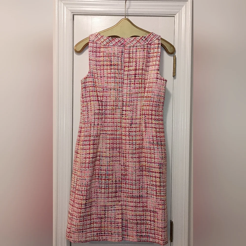 Talbots RSVP Pink Tweed Ribbon Sleeveless shift dress size 2 Petite - Picture 8 of 10